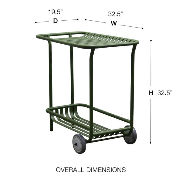 EuroStyle Enid Powder-Coated Steel Rolling Cart with Open Slat Shelves for Patio or Home Dark Green 90780-DKGRN