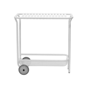 EuroStyle Enid Powder-Coated Steel Rolling Cart with Open Slat Shelves for Patio or Home White 90780-WHT