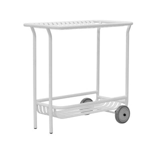EuroStyle Enid Powder-Coated Steel Rolling Cart with Open Slat Shelves for Patio or Home White 90780-WHT