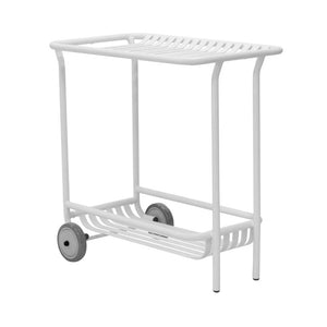 EuroStyle Enid Powder-Coated Steel Rolling Cart with Open Slat Shelves for Patio or Home White 90780-WHT