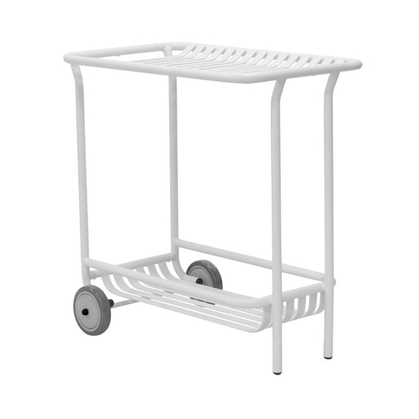 EuroStyle Enid Powder-Coated Steel Rolling Cart with Open Slat Shelves for Patio or Home White 90780-WHT