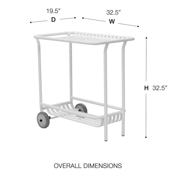 EuroStyle Enid Powder-Coated Steel Rolling Cart with Open Slat Shelves for Patio or Home White 90780-WHT