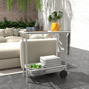 EuroStyle Enid Powder-Coated Steel Rolling Cart with Open Slat Shelves for Patio or Home White 90780-WHT