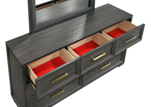 English Elm Colorado King Bedroom Set with Led Upholstered Headboard and Charcoal Wood Finish B009S02323