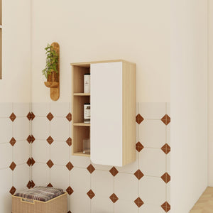 English Elm 16" Slim Wall Mounted Bathroom Cabinet Plywood Open Shelves Scandinavian Storage W3450P440614