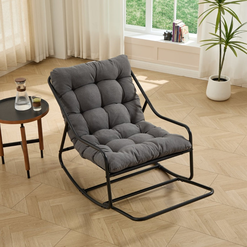 English Elm Outdoor Steel Rocking Chair Padded Seat Adjustable Swing for Patio or Bedroom W640P443541