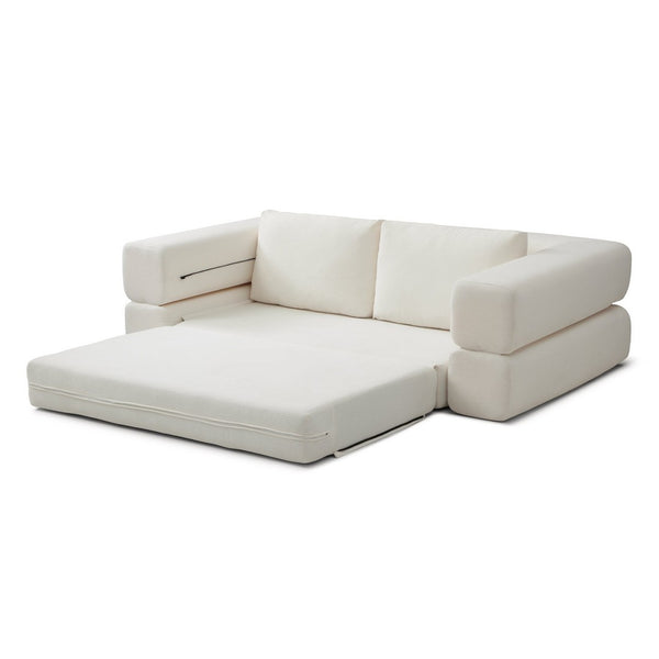 English Elm 81'' Corduroy Floor Sofa Convertible Loveseat Futon Sleeper with Foam Fill and Pillows Beige W1117P459678