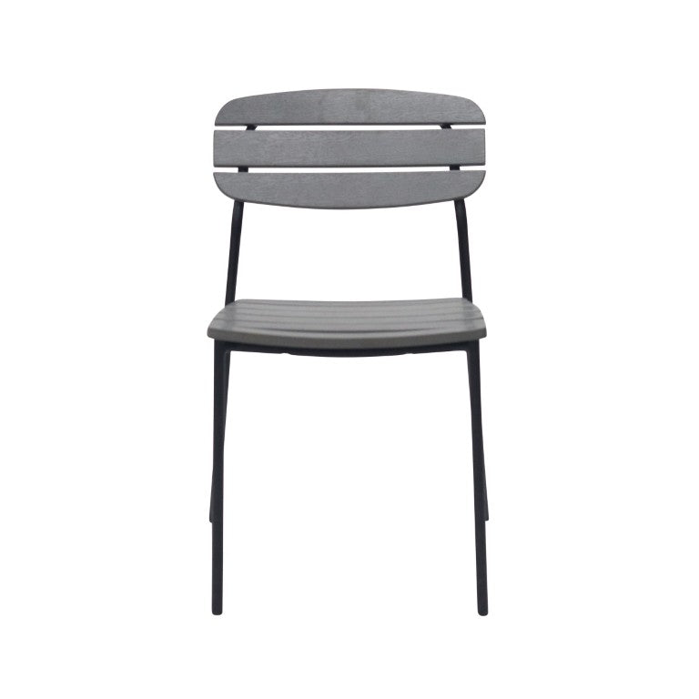 EuroStyle Kalmar Stackable Outdoor Side Chairs Steel Frame Resin Wood Slat Patio Set of 2 Dark Gray 90790-DKGRY