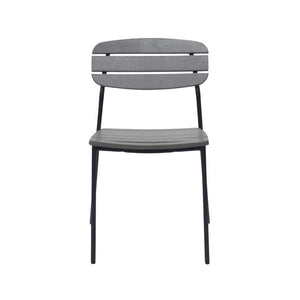 EuroStyle Kalmar Stackable Outdoor Side Chairs Steel Frame Resin Wood Slat Patio Set of 2 Dark Gray 90790-DKGRY