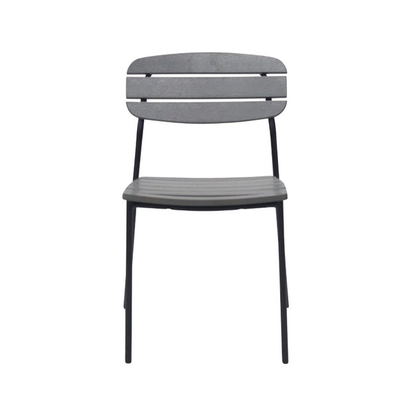 EuroStyle Kalmar Stackable Outdoor Side Chairs Steel Frame Resin Wood Slat Patio Set of 2 Dark Gray 90790-DKGRY