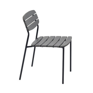 EuroStyle Kalmar Stackable Outdoor Side Chairs Steel Frame Resin Wood Slat Patio Set of 2 Dark Gray 90790-DKGRY