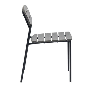 EuroStyle Kalmar Stackable Outdoor Side Chairs Steel Frame Resin Wood Slat Patio Set of 2 Dark Gray 90790-DKGRY