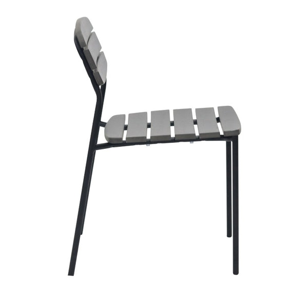 EuroStyle Kalmar Stackable Outdoor Side Chairs Steel Frame Resin Wood Slat Patio Set of 2 Dark Gray 90790-DKGRY