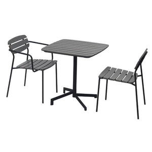 EuroStyle Kalmar Stackable Outdoor Side Chairs Steel Frame Resin Wood Slat Patio Set of 2 Dark Gray 90790-DKGRY