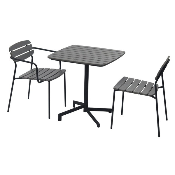 EuroStyle Kalmar Stackable Outdoor Side Chairs Steel Frame Resin Wood Slat Patio Set of 2 Dark Gray 90790-DKGRY