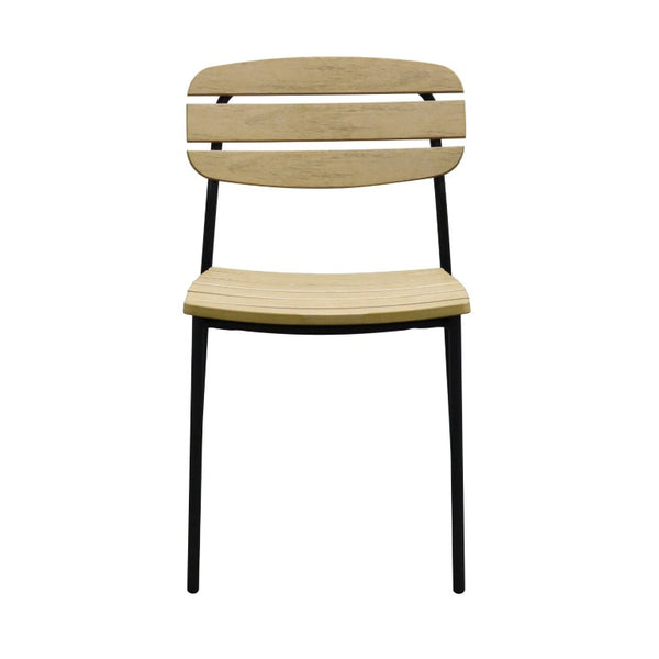 EuroStyle Kalmar Stackable Outdoor Side Chairs Steel Frame Resin Wood Slat Patio Set of 2 Natural 90790-NAT