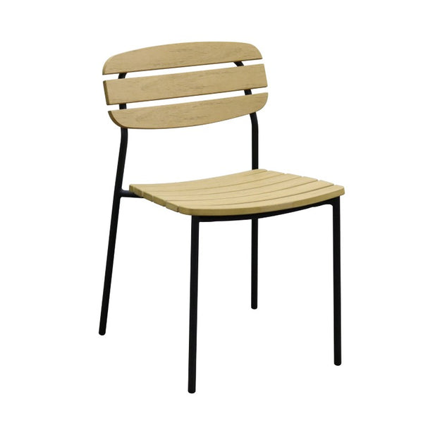 EuroStyle Kalmar Stackable Outdoor Side Chairs Steel Frame Resin Wood Slat Patio Set of 2 Natural 90790-NAT