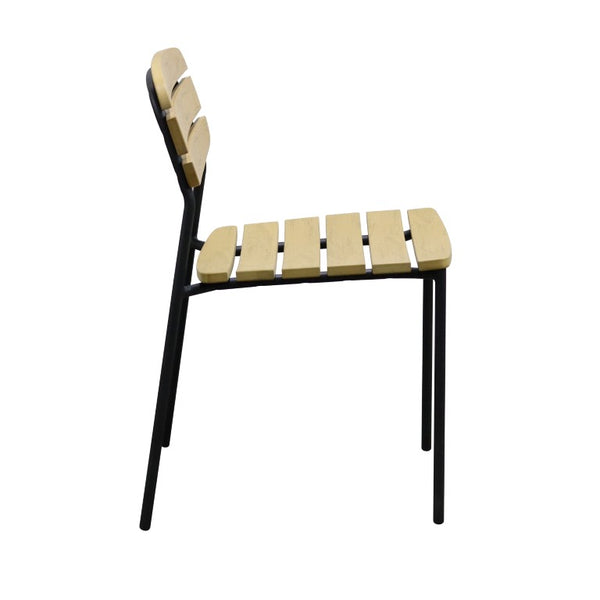 EuroStyle Kalmar Stackable Outdoor Side Chairs Steel Frame Resin Wood Slat Patio Set of 2 Natural 90790-NAT