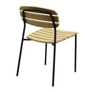 EuroStyle Kalmar Stackable Outdoor Side Chairs Steel Frame Resin Wood Slat Patio Set of 2 Natural 90790-NAT
