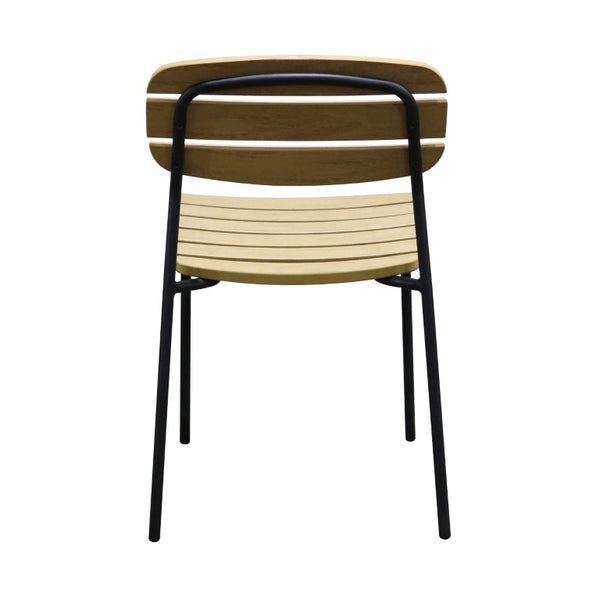EuroStyle Kalmar Stackable Outdoor Side Chairs Steel Frame Resin Wood Slat Patio Set of 2 Natural 90790-NAT