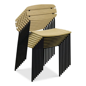 EuroStyle Kalmar Stackable Outdoor Side Chairs Steel Frame Resin Wood Slat Patio Set of 2 Natural 90790-NAT