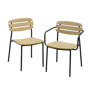 EuroStyle Kalmar Stackable Outdoor Side Chairs Steel Frame Resin Wood Slat Patio Set of 2 Natural 90790-NAT