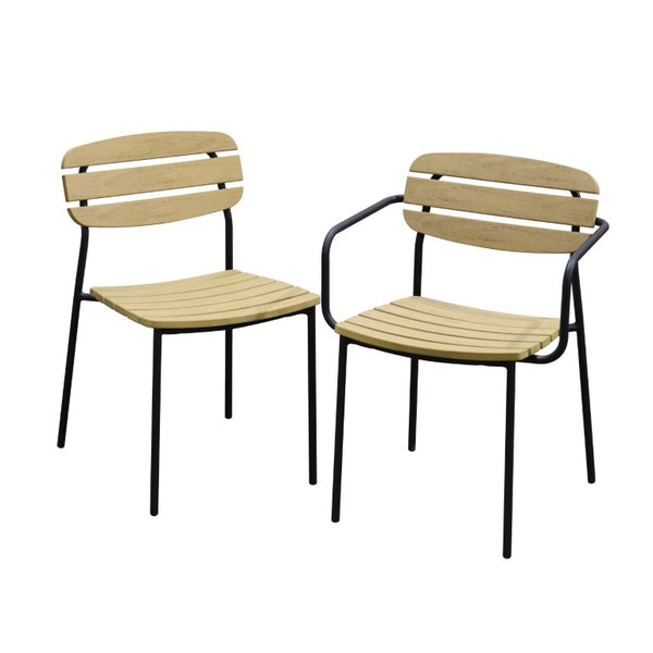 EuroStyle Kalmar Stackable Outdoor Side Chairs Steel Frame Resin Wood Slat Patio Set of 2 Natural 90790-NAT
