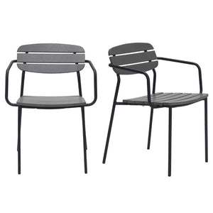 EuroStyle Kalmar Stackable Outdoor Armchair Set Resin Slatted Powder Coated Steel Patio Seating Dark Gray 90792-DKGRY
