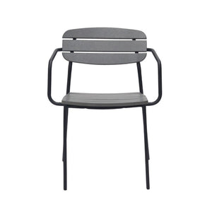EuroStyle Kalmar Stackable Outdoor Armchair Set Resin Slatted Powder Coated Steel Patio Seating Dark Gray 90792-DKGRY