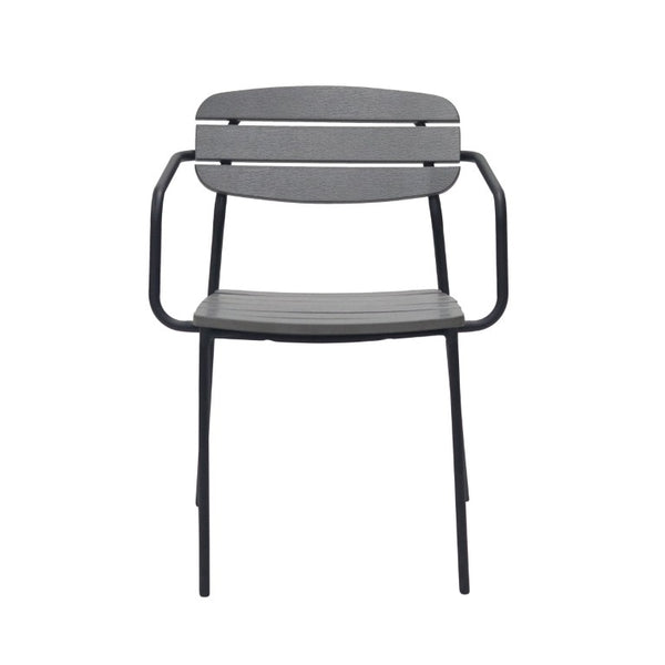 EuroStyle Kalmar Stackable Outdoor Armchair Set Resin Slatted Powder Coated Steel Patio Seating Dark Gray 90792-DKGRY
