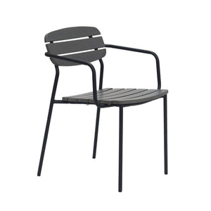 EuroStyle Kalmar Stackable Outdoor Armchair Set Resin Slatted Powder Coated Steel Patio Seating Dark Gray 90792-DKGRY