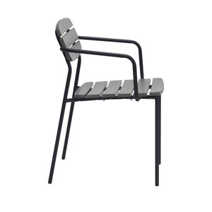 EuroStyle Kalmar Stackable Outdoor Armchair Set Resin Slatted Powder Coated Steel Patio Seating Dark Gray 90792-DKGRY