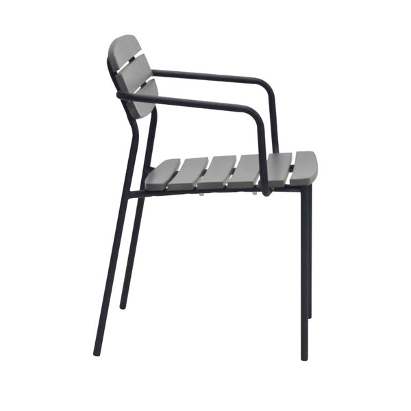 EuroStyle Kalmar Stackable Outdoor Armchair Set Resin Slatted Powder Coated Steel Patio Seating Dark Gray 90792-DKGRY