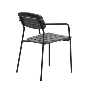 EuroStyle Kalmar Stackable Outdoor Armchair Set Resin Slatted Powder Coated Steel Patio Seating Dark Gray 90792-DKGRY