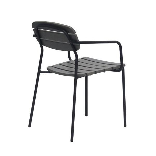 EuroStyle Kalmar Stackable Outdoor Armchair Set Resin Slatted Powder Coated Steel Patio Seating Dark Gray 90792-DKGRY