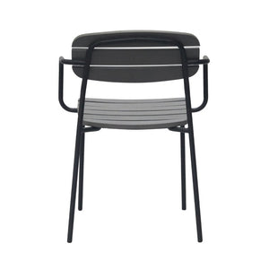 EuroStyle Kalmar Stackable Outdoor Armchair Set Resin Slatted Powder Coated Steel Patio Seating Dark Gray 90792-DKGRY