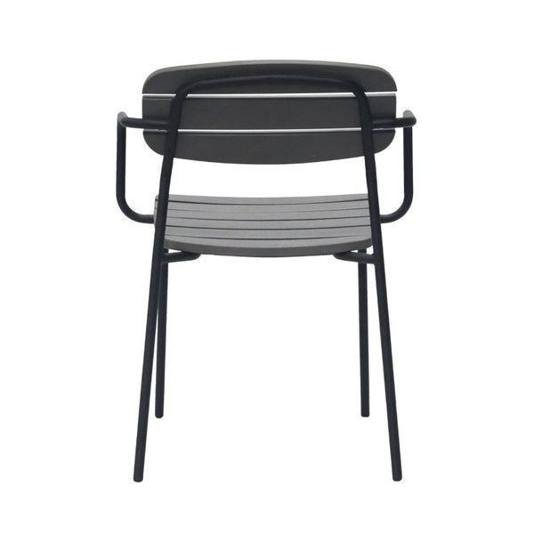 EuroStyle Kalmar Stackable Outdoor Armchair Set Resin Slatted Powder Coated Steel Patio Seating Dark Gray 90792-DKGRY