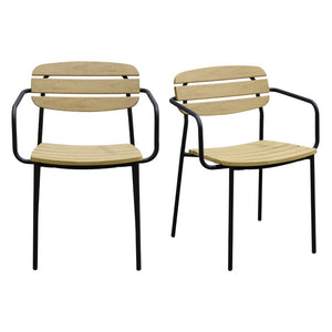 EuroStyle Kalmar Stackable Outdoor Armchair Set Resin Slatted Powder Coated Steel Patio Seating Natural 90792-NAT