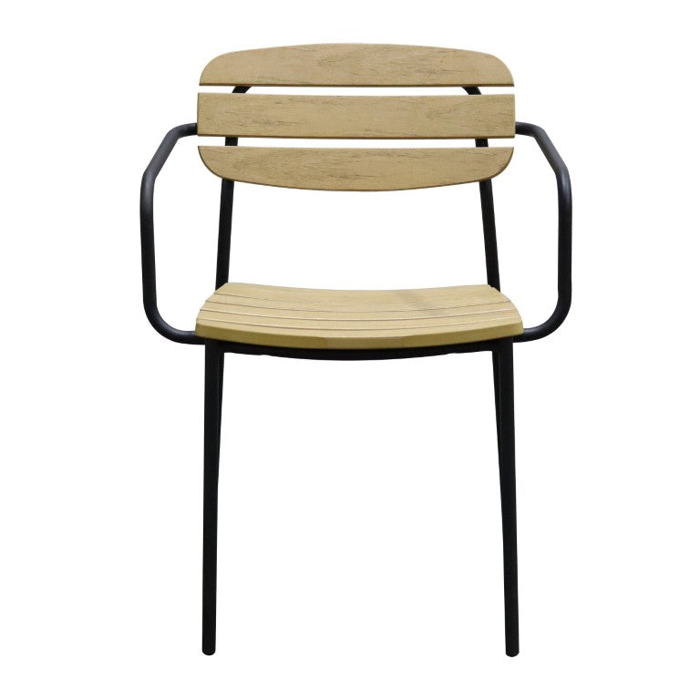 EuroStyle Kalmar Stackable Outdoor Armchair Set Resin Slatted Powder Coated Steel Patio Seating Natural 90792-NAT