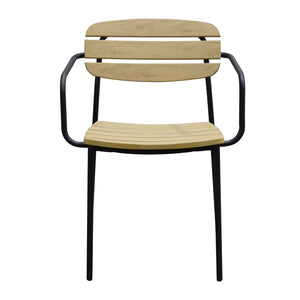 EuroStyle Kalmar Stackable Outdoor Armchair Set Resin Slatted Powder Coated Steel Patio Seating Natural 90792-NAT