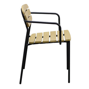 EuroStyle Kalmar Stackable Outdoor Armchair Set Resin Slatted Powder Coated Steel Patio Seating Natural 90792-NAT