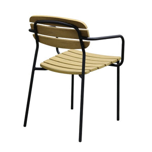 EuroStyle Kalmar Stackable Outdoor Armchair Set Resin Slatted Powder Coated Steel Patio Seating Natural 90792-NAT