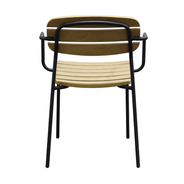 EuroStyle Kalmar Stackable Outdoor Armchair Set Resin Slatted Powder Coated Steel Patio Seating Natural 90792-NAT