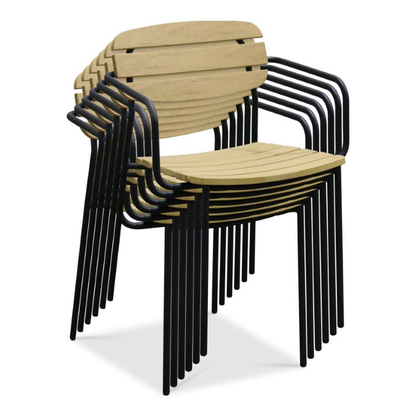 EuroStyle Kalmar Stackable Outdoor Armchair Set Resin Slatted Powder Coated Steel Patio Seating Natural 90792-NAT
