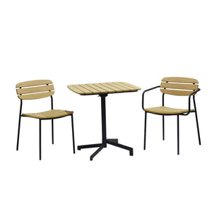EuroStyle Kalmar Stackable Outdoor Armchair Set Resin Slatted Powder Coated Steel Patio Seating Natural 90792-NAT