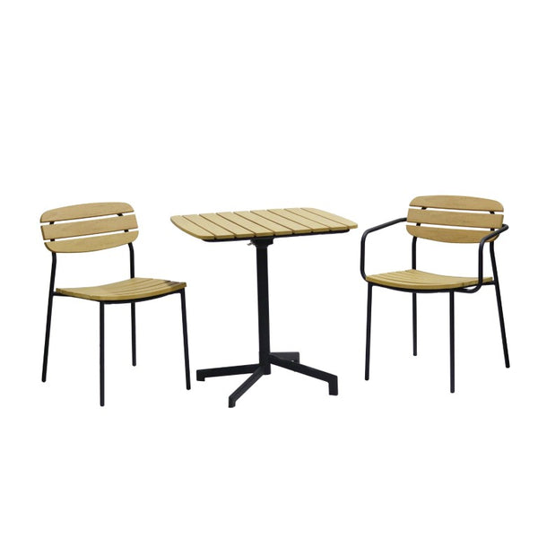 EuroStyle Kalmar Stackable Outdoor Armchair Set Resin Slatted Powder Coated Steel Patio Seating Natural 90792-NAT