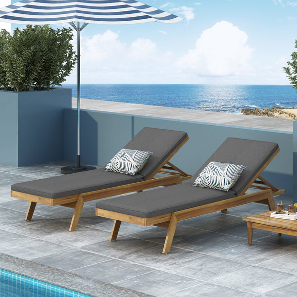 English Elm Christopher Knight Home® - Caily Chaise Lounge Set - Stylish Acacia Wood, Adjustable Recline, Water-Resistant Cushions For Outdoor Bliss 71346.00DGRY
