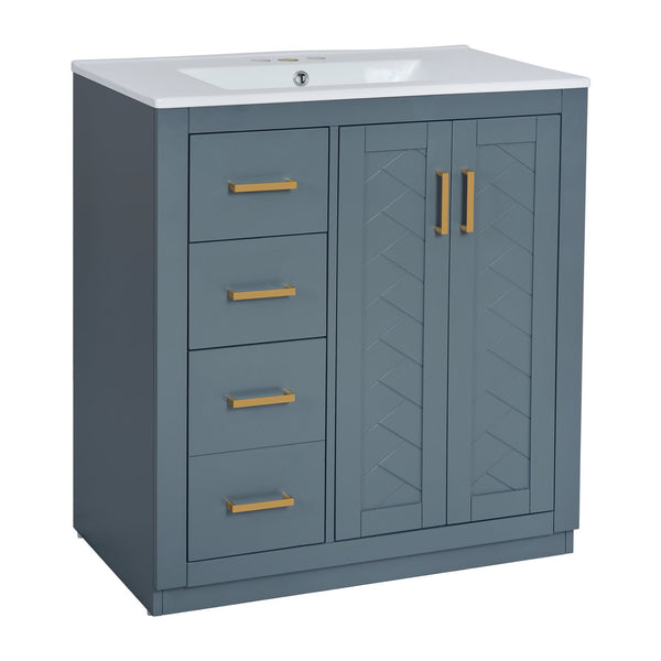 English Elm 60'' Bathroom Vanity Set With Ceramic Sink - Stylish Solid Wood Frame, Soft-Closing Drawers & Doors N710SS00001C