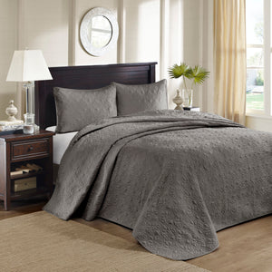 English Elm Reversible Madison Park Quebec Bedspread Set Full Dark Grey with Quilted Texture, Oversized & Antimicrobial Protection B03597551