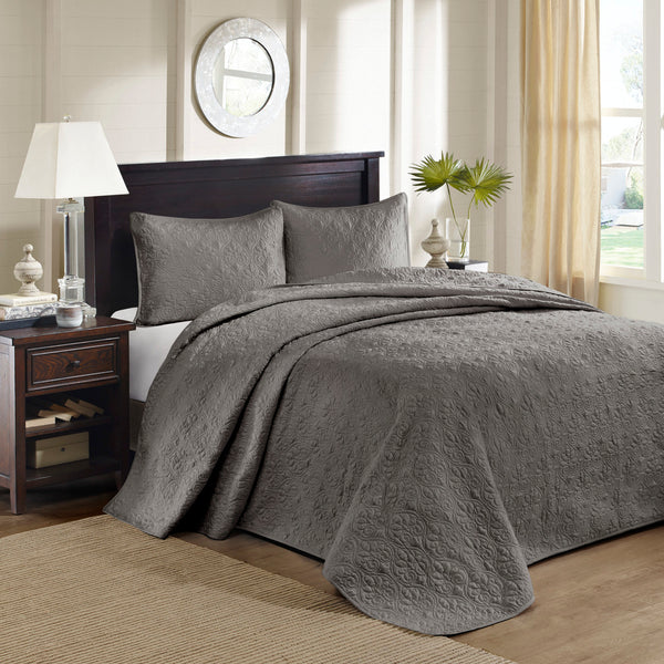 English Elm Reversible Madison Park Quebec Bedspread Set Full Dark Grey with Quilted Texture, Oversized & Antimicrobial Protection B03597551